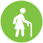green icon with someone walking with a walking stick