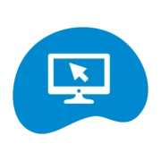 blue blob icon with a computer and mouse pointer in the middle