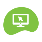Green blob icon with a computer and mouse pointer in the middle