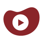 a burgundy blob icon with the youtube play button in the middle
