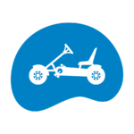 blue blob with a wheelchair vehicle in the middle