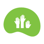 green blob icon with hands in the middle