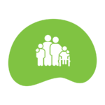 green blob icon with a family in the middle