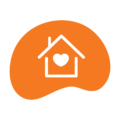 an orange blob with a house with a heart in the middle