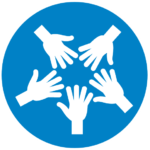 blue icon with 5 hands in the middle