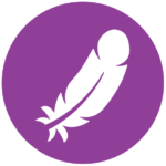 purple icon with a feather