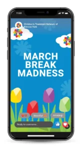 phone image with March Break Madness reel on the screen